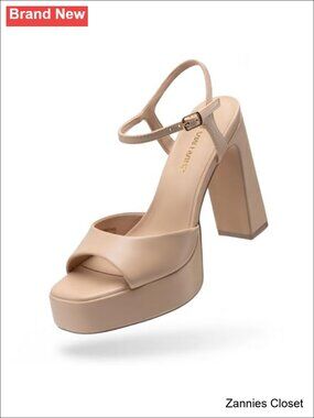 ✨DREAM PAIRS Platform High Heels Faux Leather Square Toe Block Heel Ankle Strap
